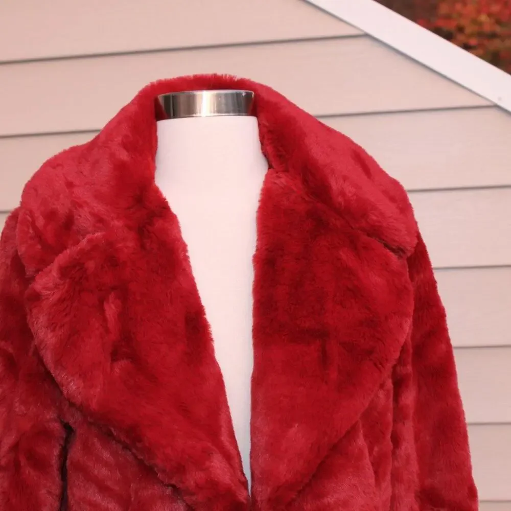 Rachel Zoe Women's Red Faux Fur Teddy Coat Ultra Soft Shawl Collar Size Medium - Picture 6 of 10